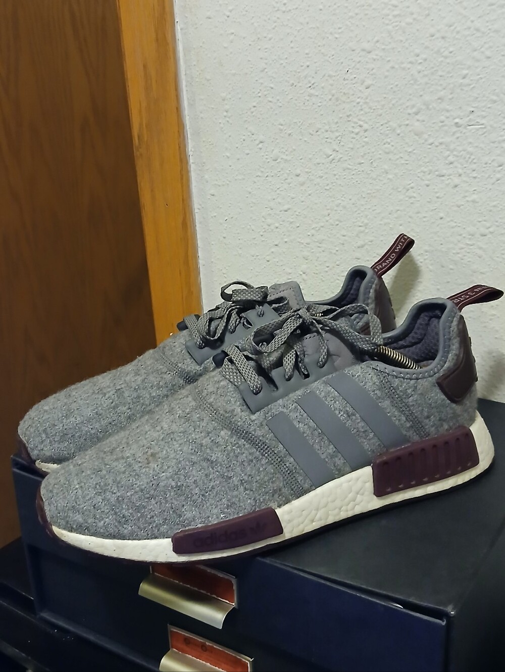 Adidas NMD_R1 Wool Sneakers - Grey Four/Maroon - Size 11 Men’s